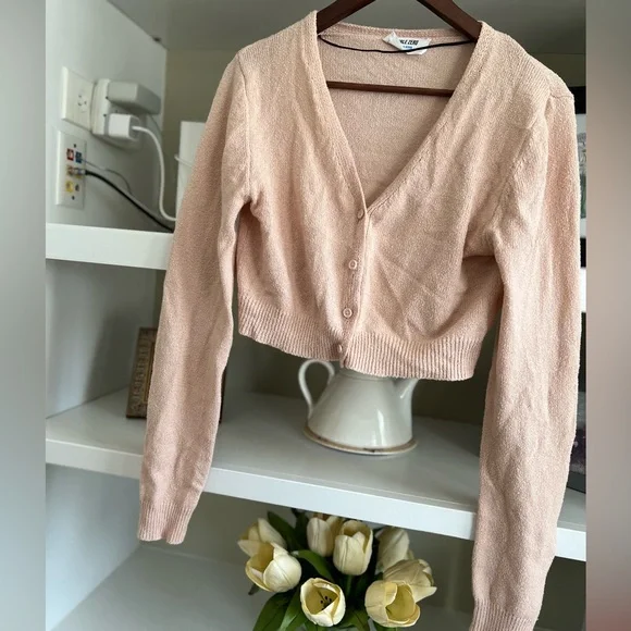 Dry Goods by Double Zero Soft Pink crop cardigan. Sz M - Picture 2 of 5